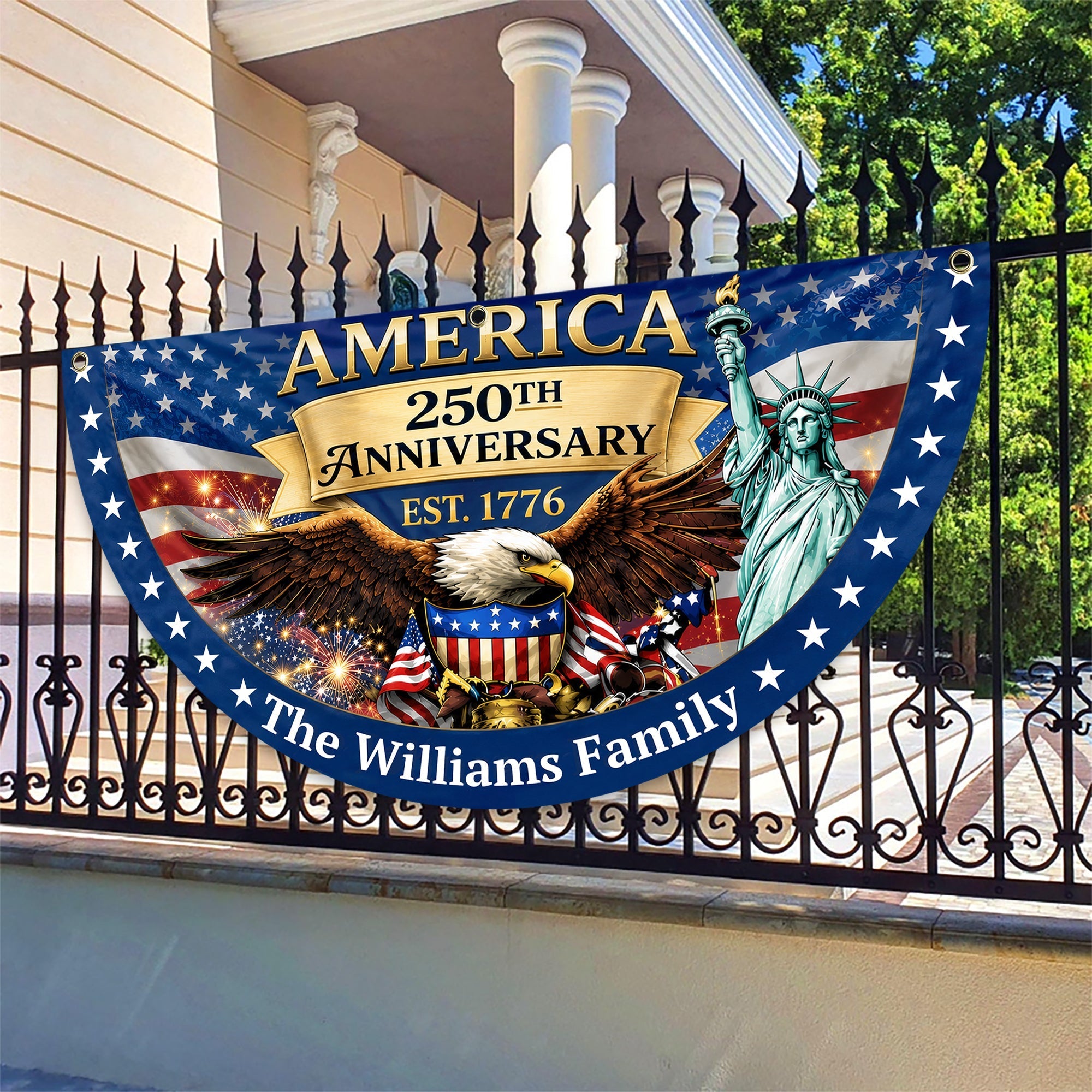 Personalized Family Name USA Eagle Fan Flag Custom Gift
