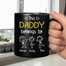 Load image into Gallery viewer, Personalized Black Mug This Papa Belongs To Us Gift for Dad
