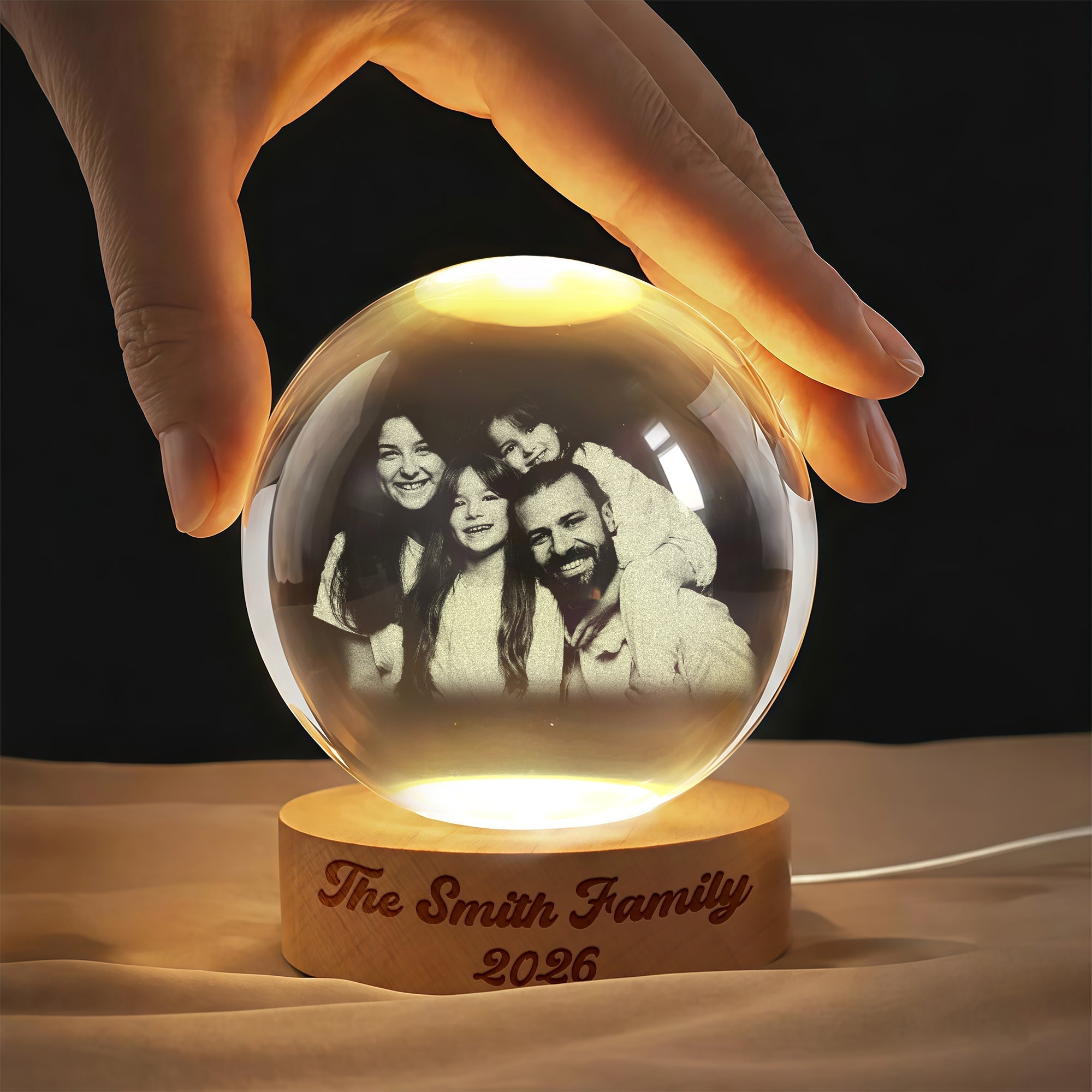 Personalized 3D Engraved Crystal Ball LED Night Light Gift for Family
