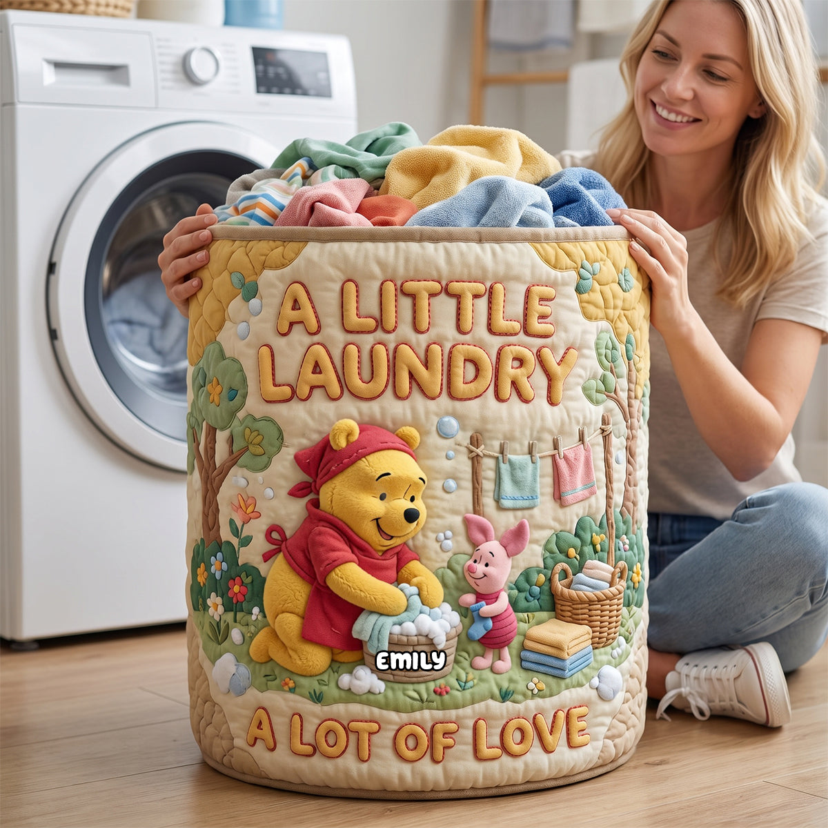 Personalized Quilted Laundry Basket with Custom Name for Mom | Ideal Gift for Laundry Lovers