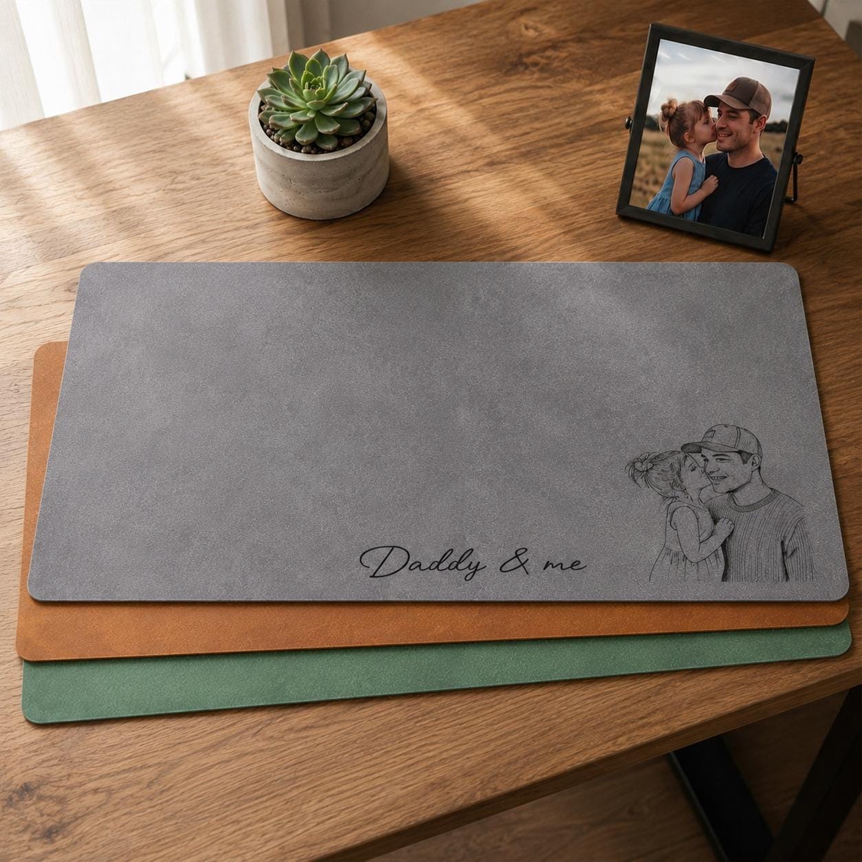 Personalized Desk Mat Custom Photo Sketch Gift for Dad