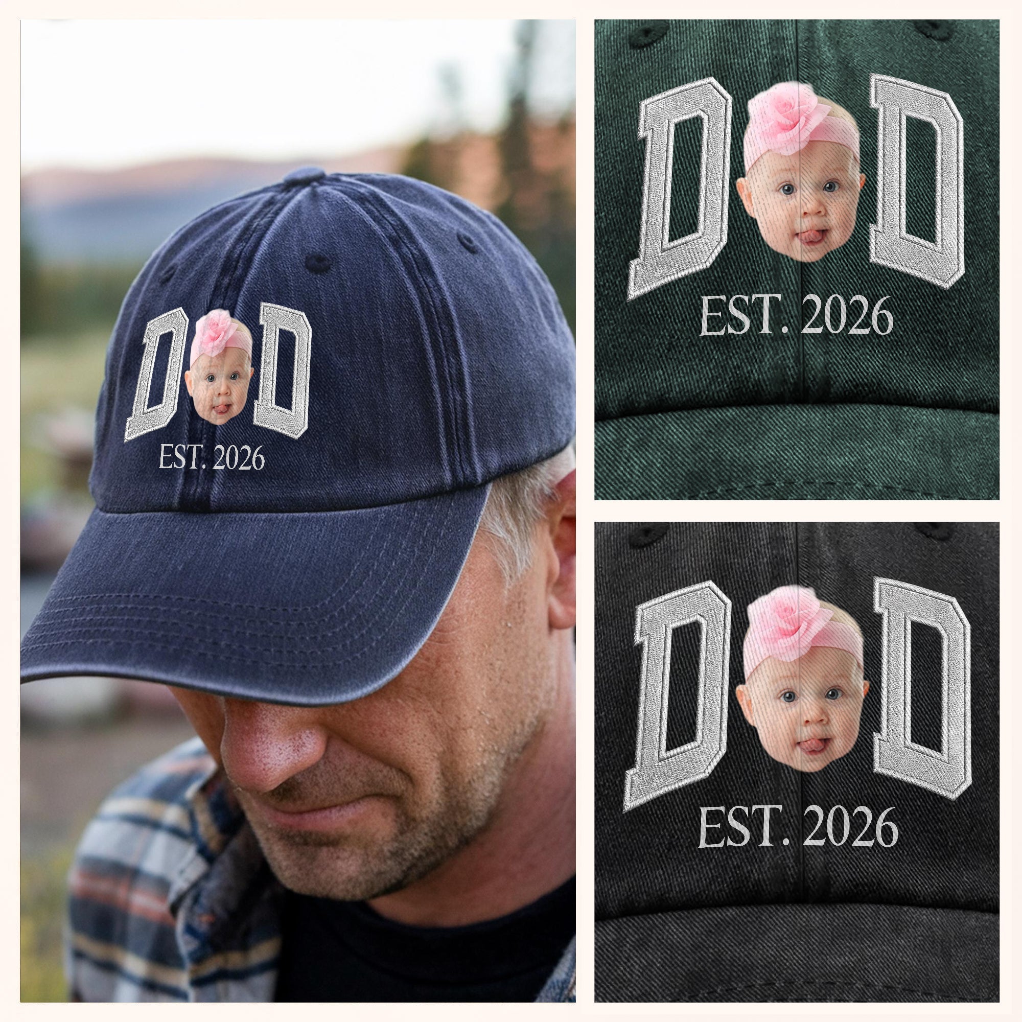 Custom Photo Face Washed Denim Baseball Cap Gift for Dad