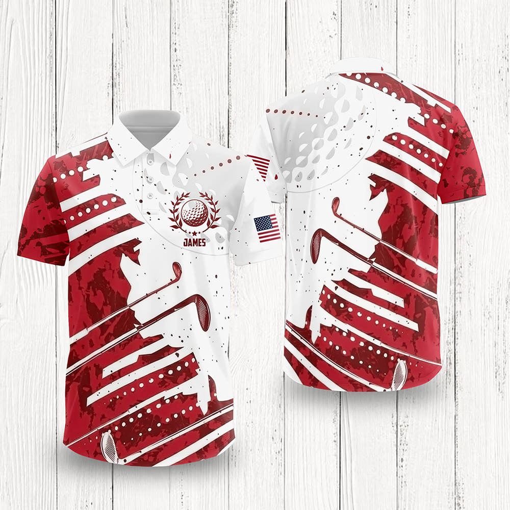 Personalized Golf Pattern Polo Shirt Custom Name Gift for Dad