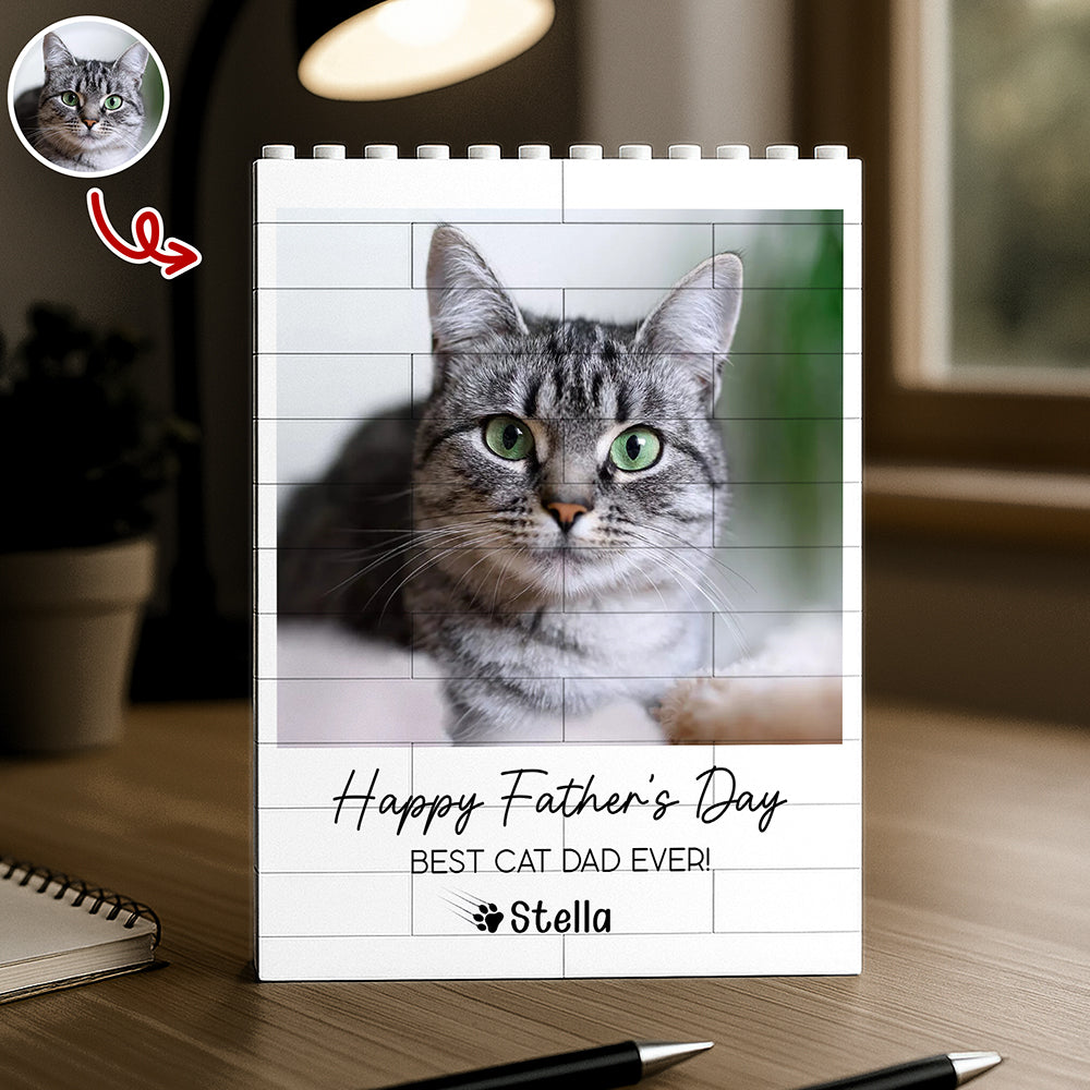 Personalized Building Blocks Photo Gift for Cat Dad Father's Day