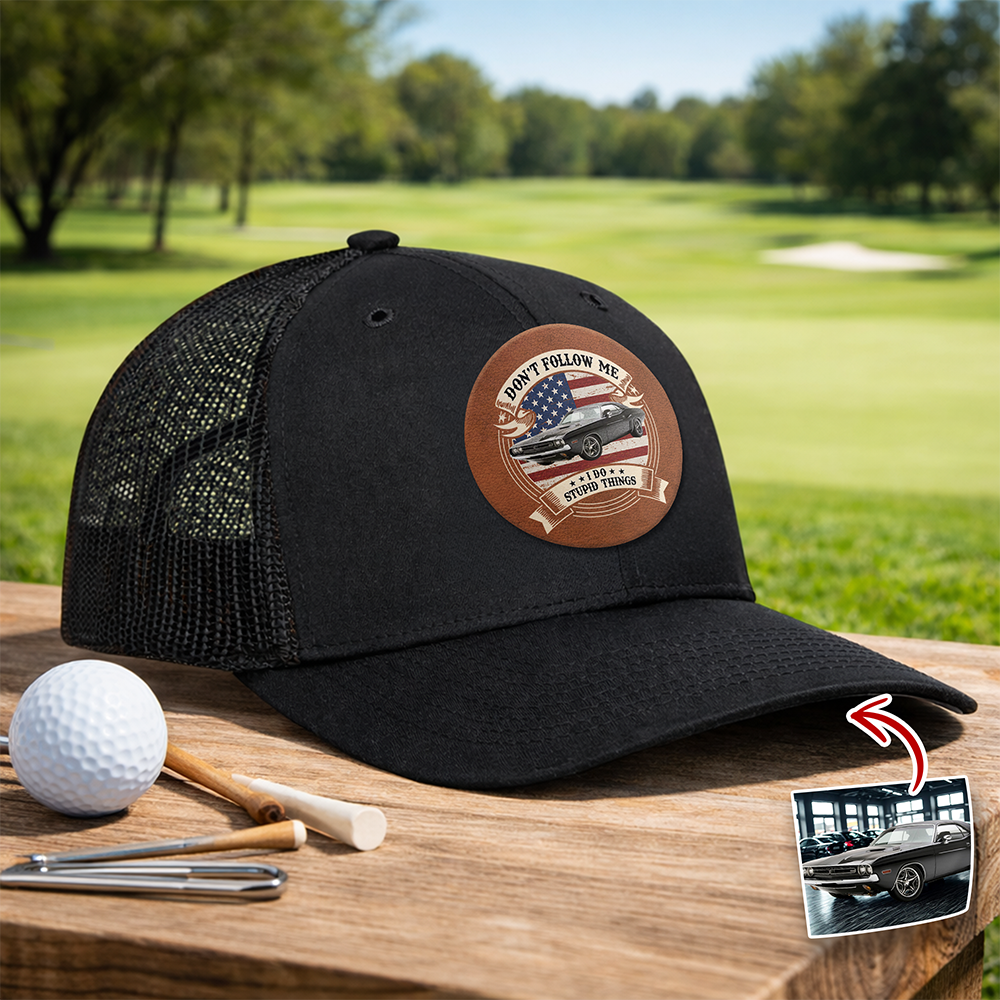 Personalized Car Photo Leather Patch Hat Custom Dad Gift