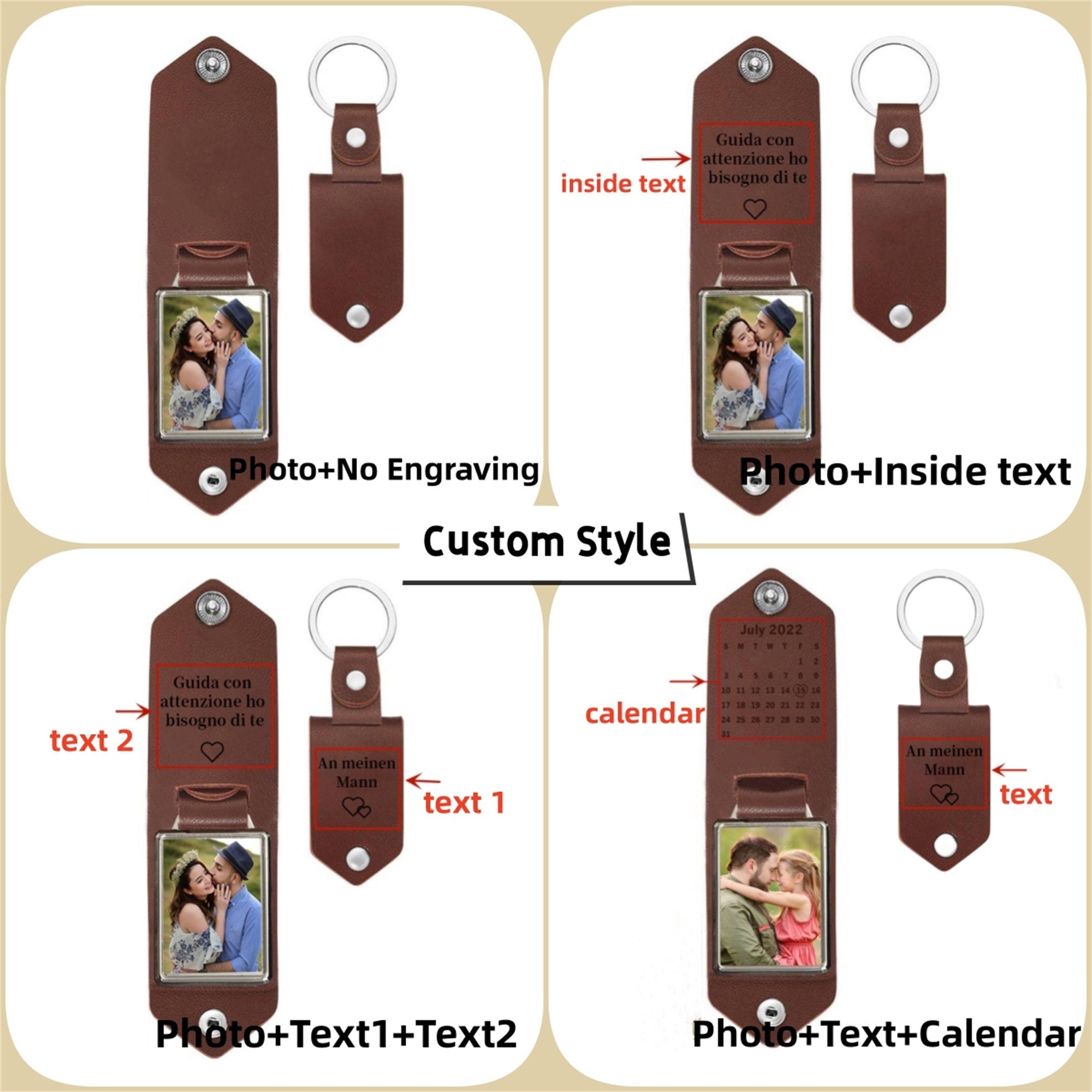 Personalized Photo Keychain I Love You Daddy Leather Gift