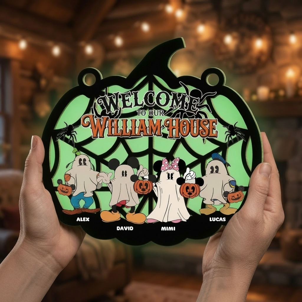 Personalized Luminous Halloween Wooden Sign Family Gift