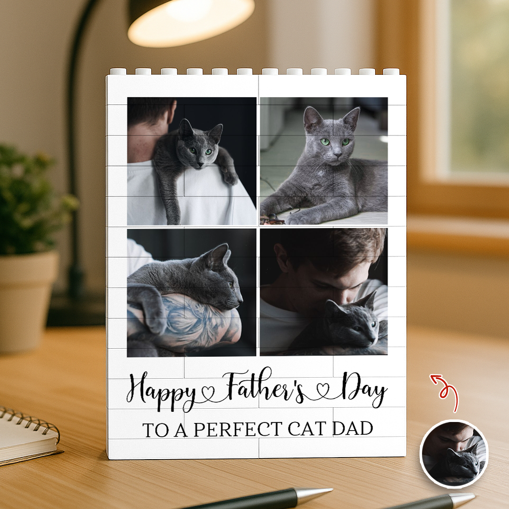 Personalized Building Block Photo Gift for Cat Dad Father's Day