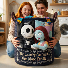 Load image into Gallery viewer, Personalized Quilted Laundry Basket with Fun Cuddle Quote for Couples

