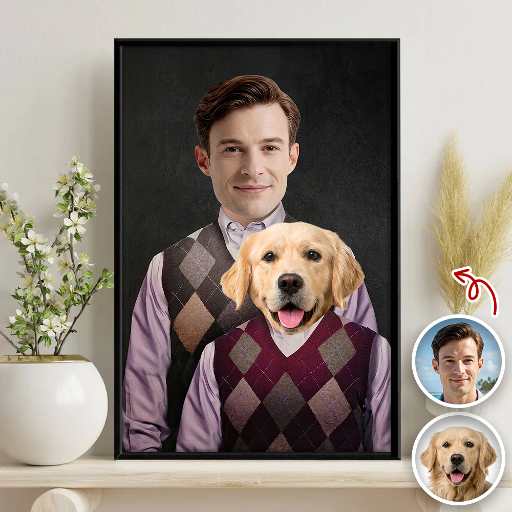Personalized Dog and Owner Canvas Portrait Custom Photo Gift