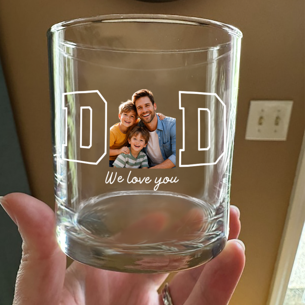 Personalized Photo Whiskey Glass Custom Gift for Dad