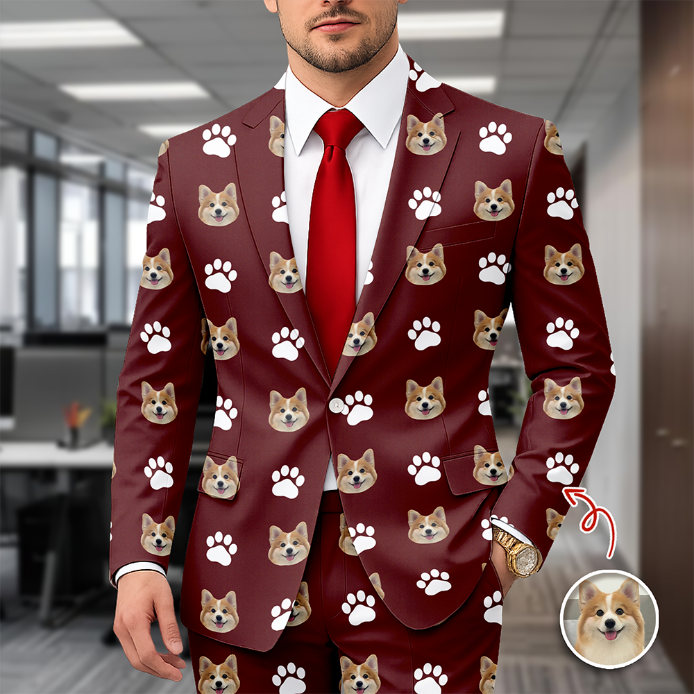 Custom Men's Suit with Pet Face Icon Unique Gift for Pet Owners