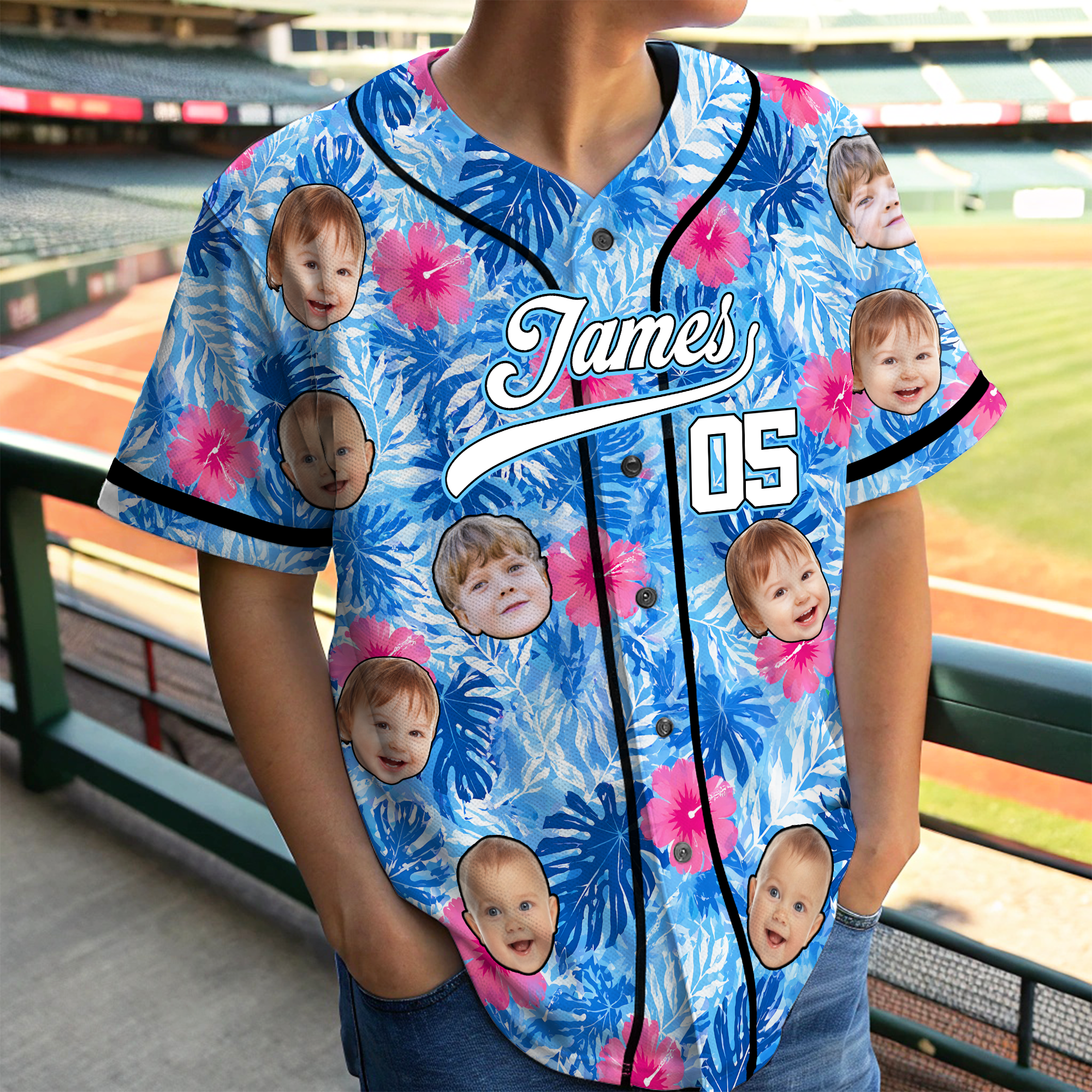 Personalized Photo Hawaiian Baseball Jersey Custom Summer Gift