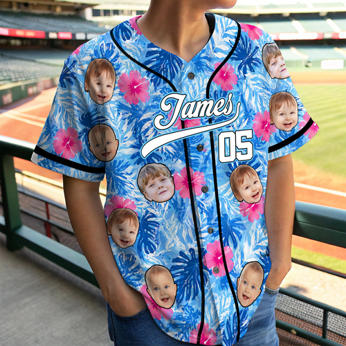 Personalized Photo Hawaiian Baseball Jersey Custom Summer Gift