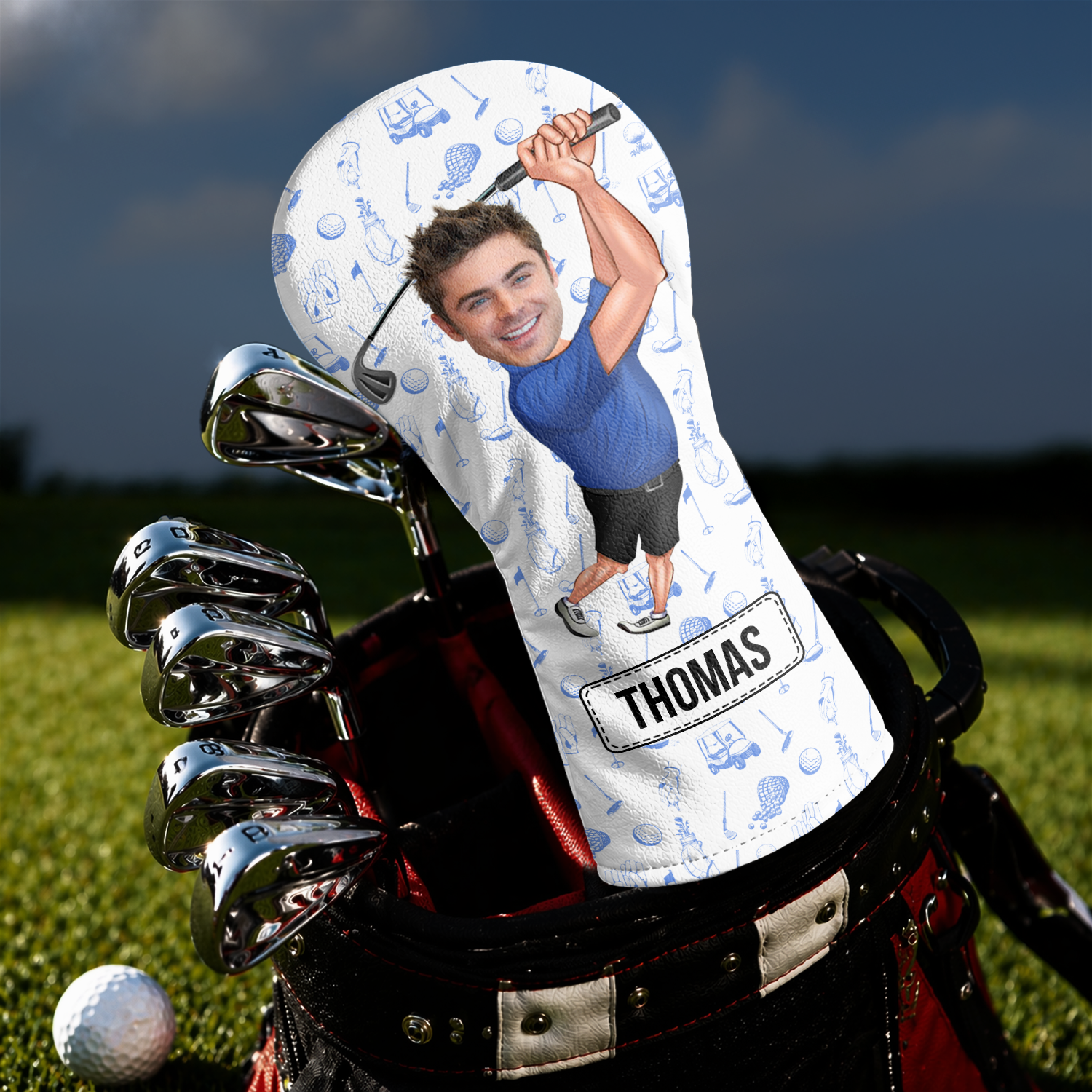 Personalized Funny Golfer Photo Golf Head Cover Unique Gift for Dad