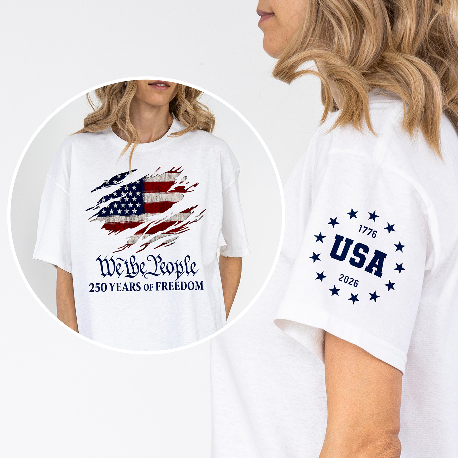 Patriotic Short Sleeve Tee Shirt 250 Years Freedom Gift