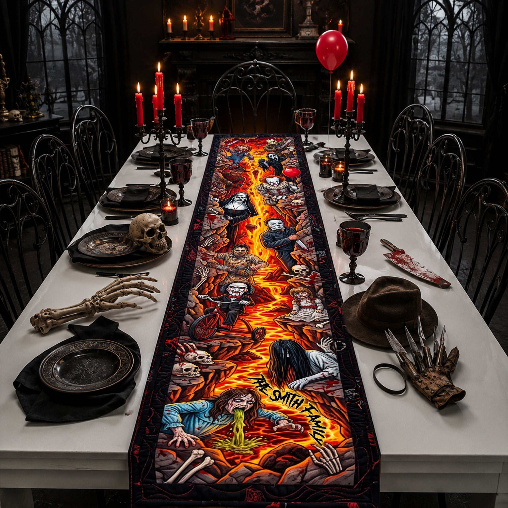 Personalized Halloween Quilt Table Runner Creepy Decor for Spooky Parties