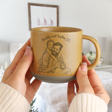 Load image into Gallery viewer, Personalized Engraved Pottery Mug Custom Photo Gift for Dad
