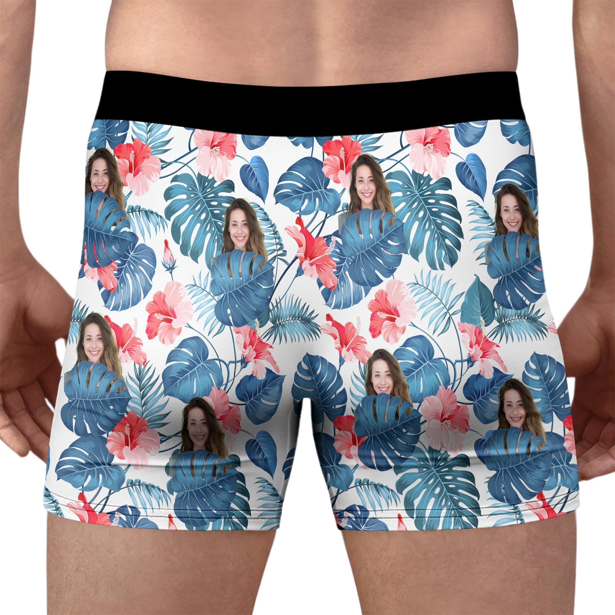 Custom Photo Tropical Floral Boxers Personalized Gift for Husband