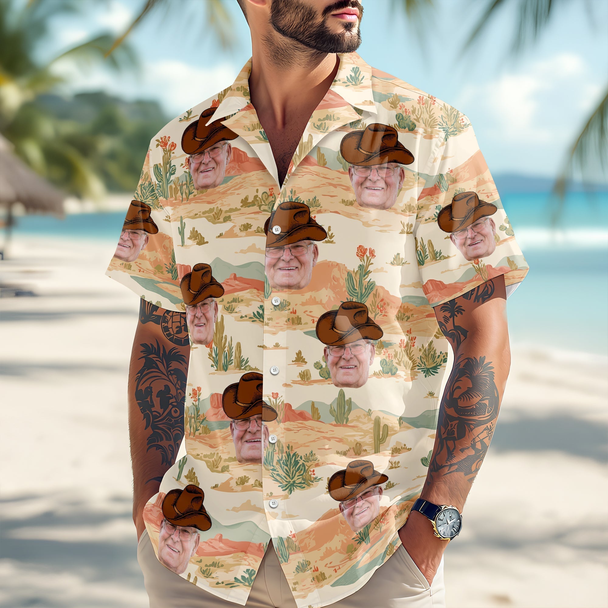 Personalized Retro Cowboy Hawaiian Shirt Custom Photo Gift