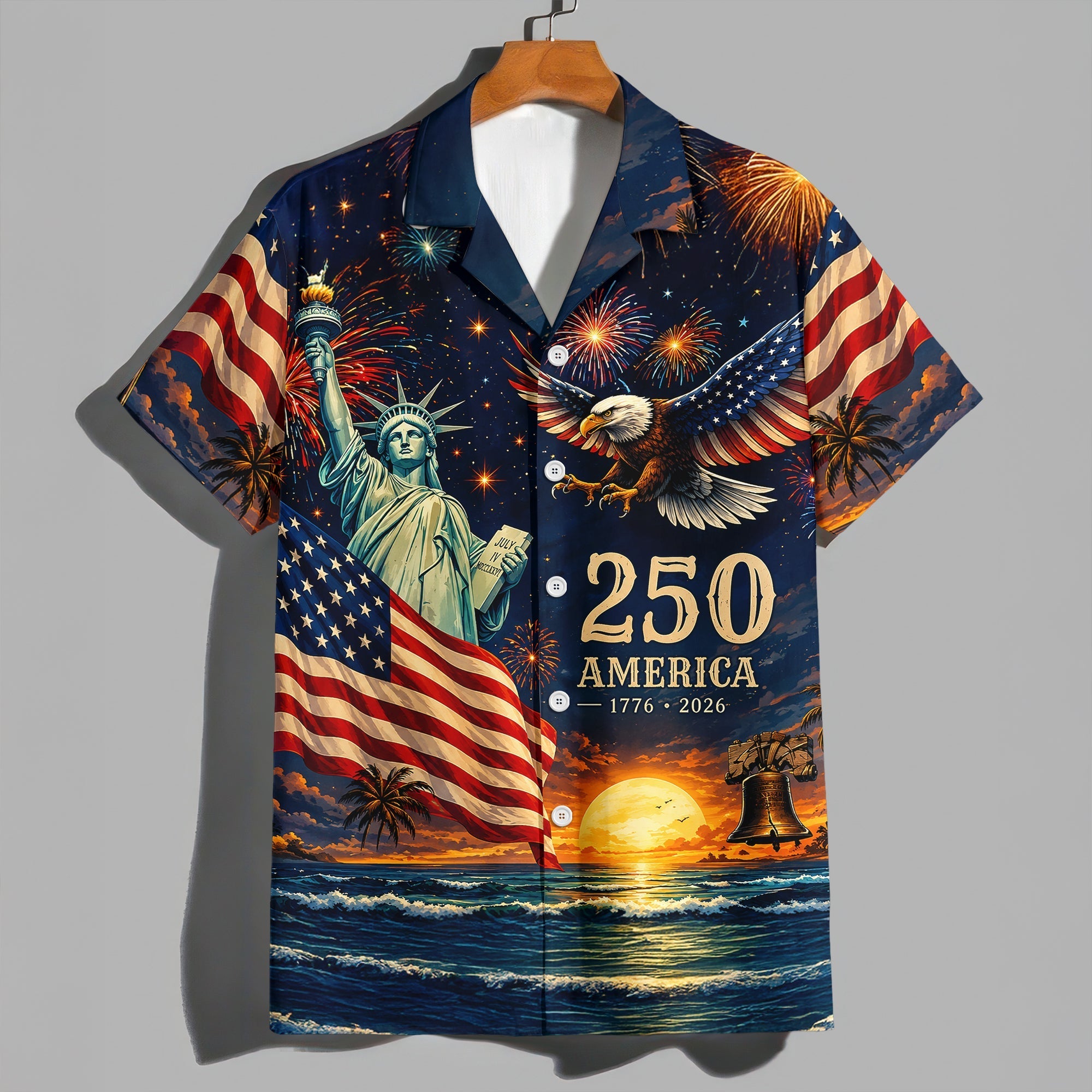 Personalized Patriotic Hawaiian Shirt US Flag Bald Eagle Gift