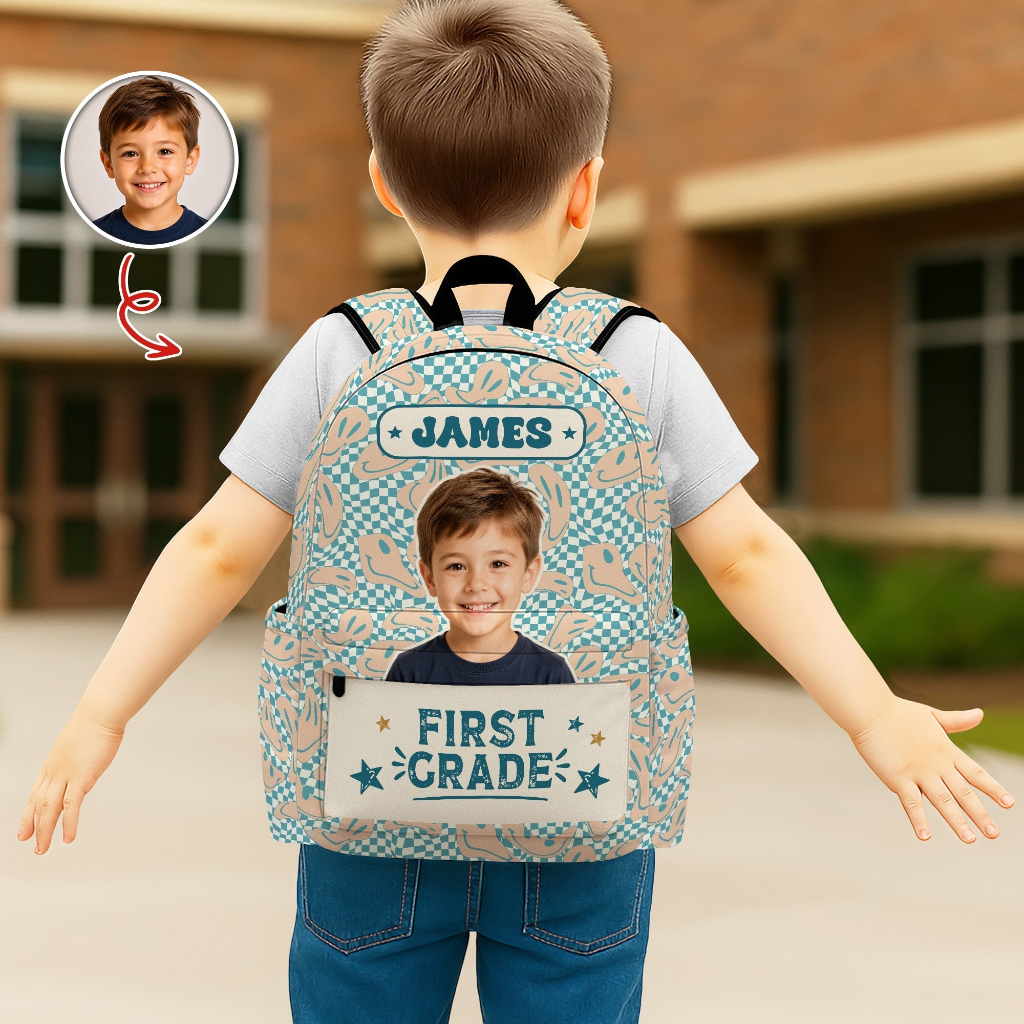 Personalized Kids Retro Backpack with Photo & Name Gift