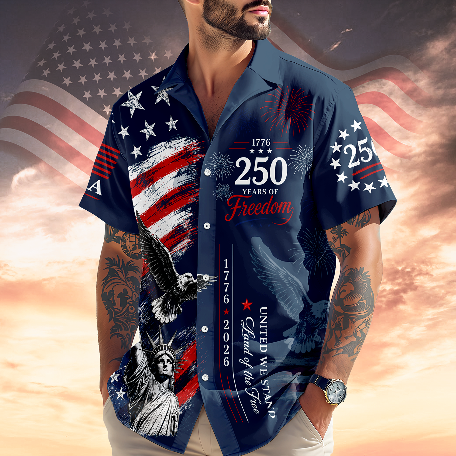 Personalized 4th of July Hawaiian Shirt Custom Name USA Flag Gift