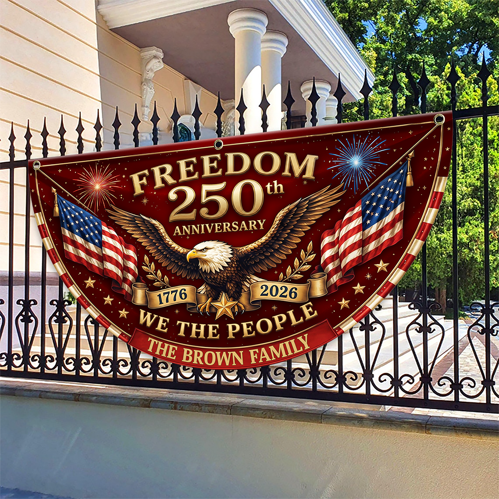 Personalized 250th Anniversary Fan Flag Custom Family Name Patriotic Decor