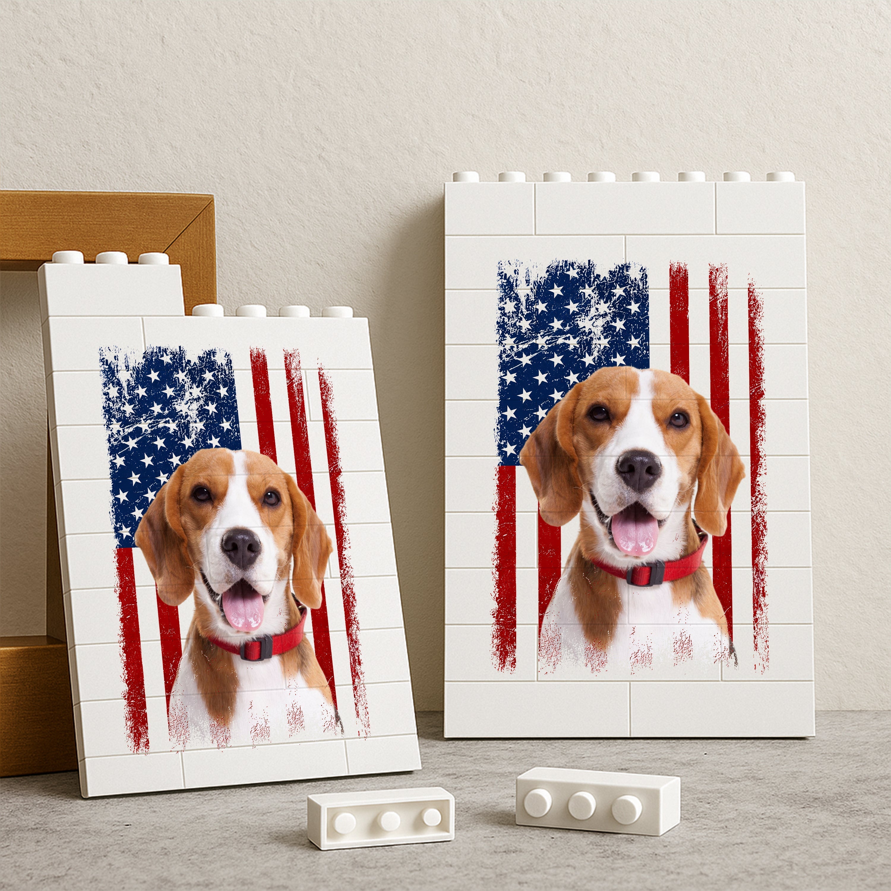 Custom Dog Photo Building Blocks USA Flag Gift for Dog Dad