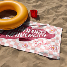 Load image into Gallery viewer, Personalized University Name Pennant Beach Towel Graduation Gift
