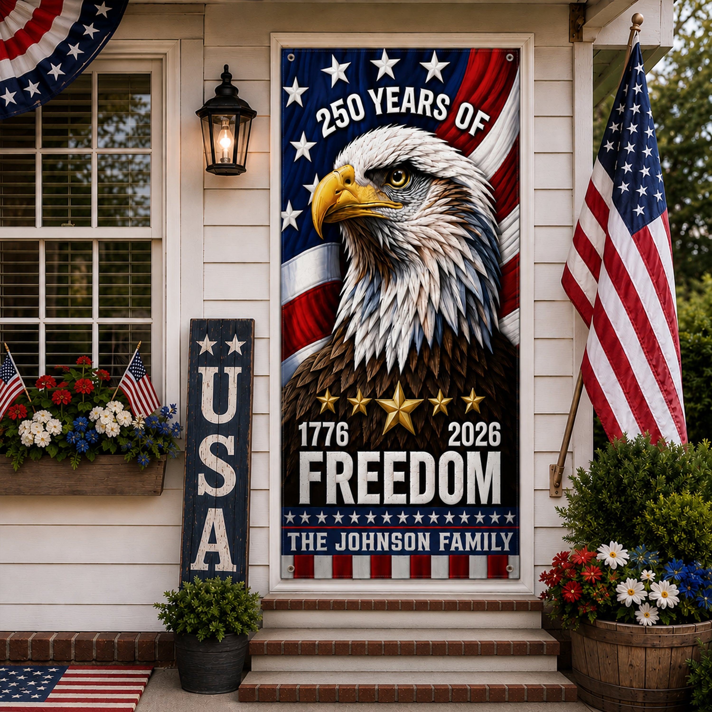 Personalized 250 Years Freedom Eagle Door Cover Gift