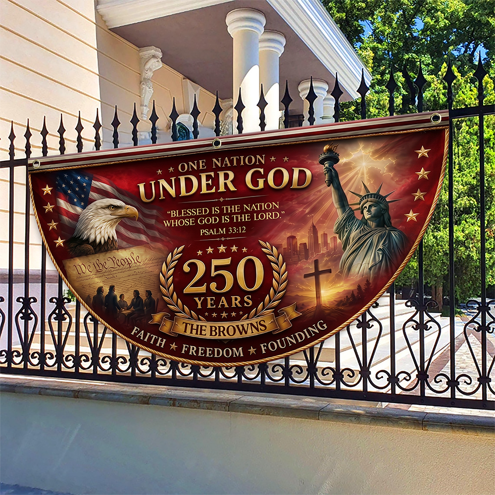 Personalized One Nation Under God Non-Pleated Fan Flag Gift for Family Independence Day