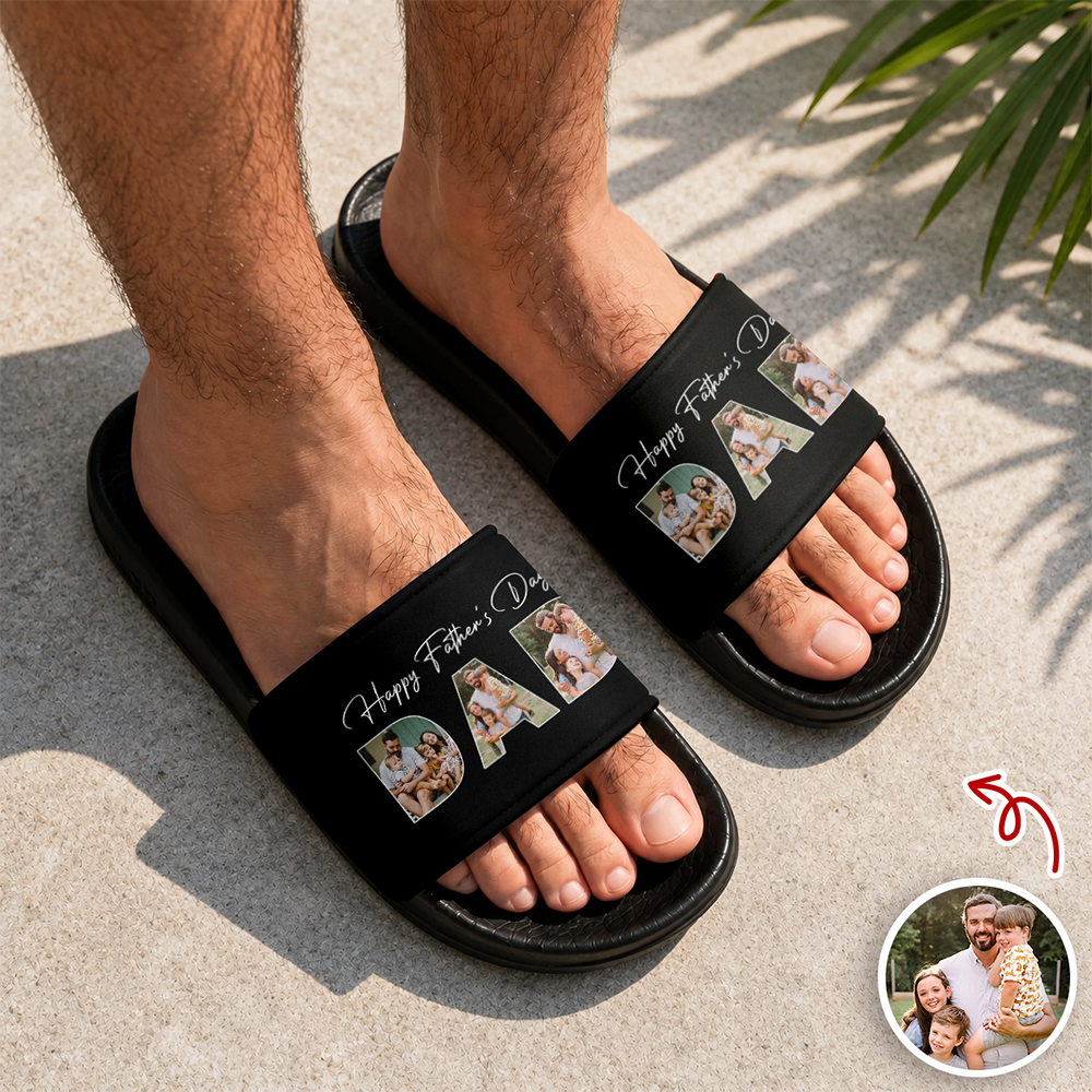 Personalized Photo Slide Sandals Custom Gift for Dad
