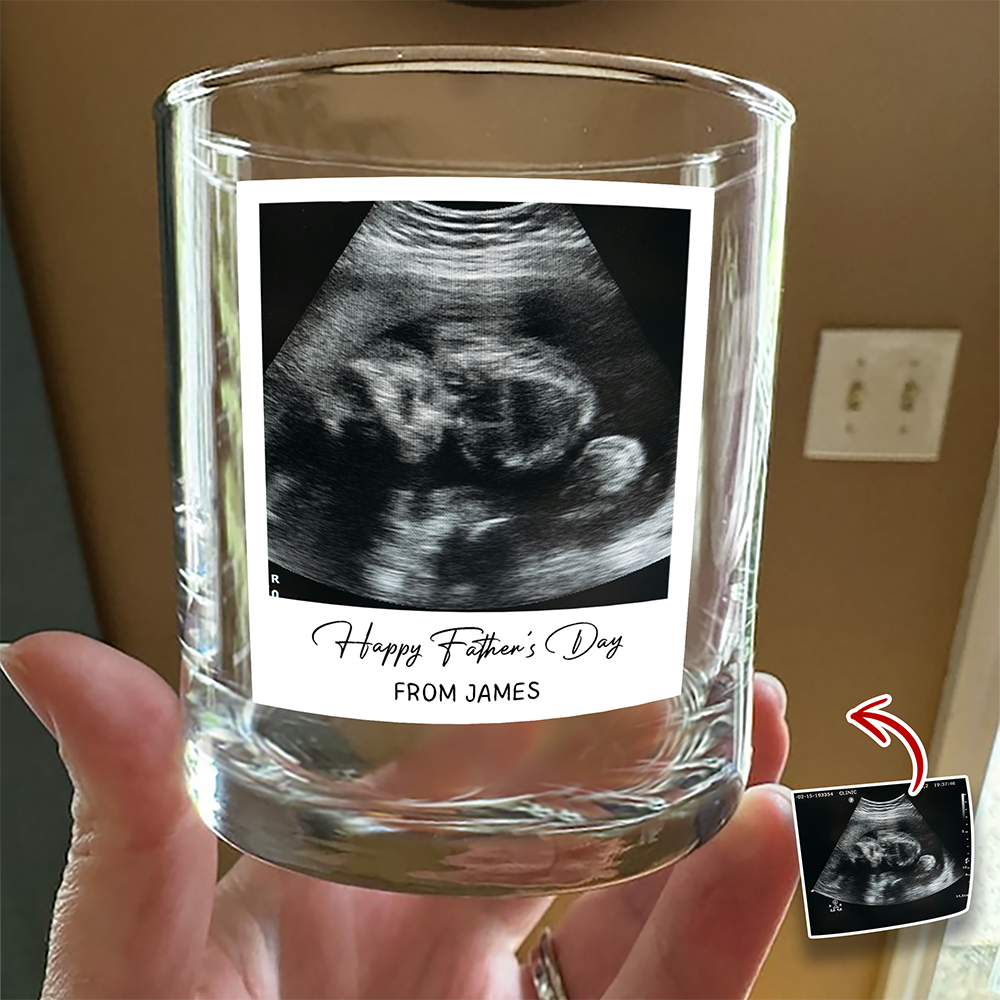 Personalized Ultrasound Photo Rock Glass Custom Gift for Dad