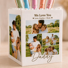 Load image into Gallery viewer, Custom Photo Collage Building Brick Pencil Holder Gift for Dad
