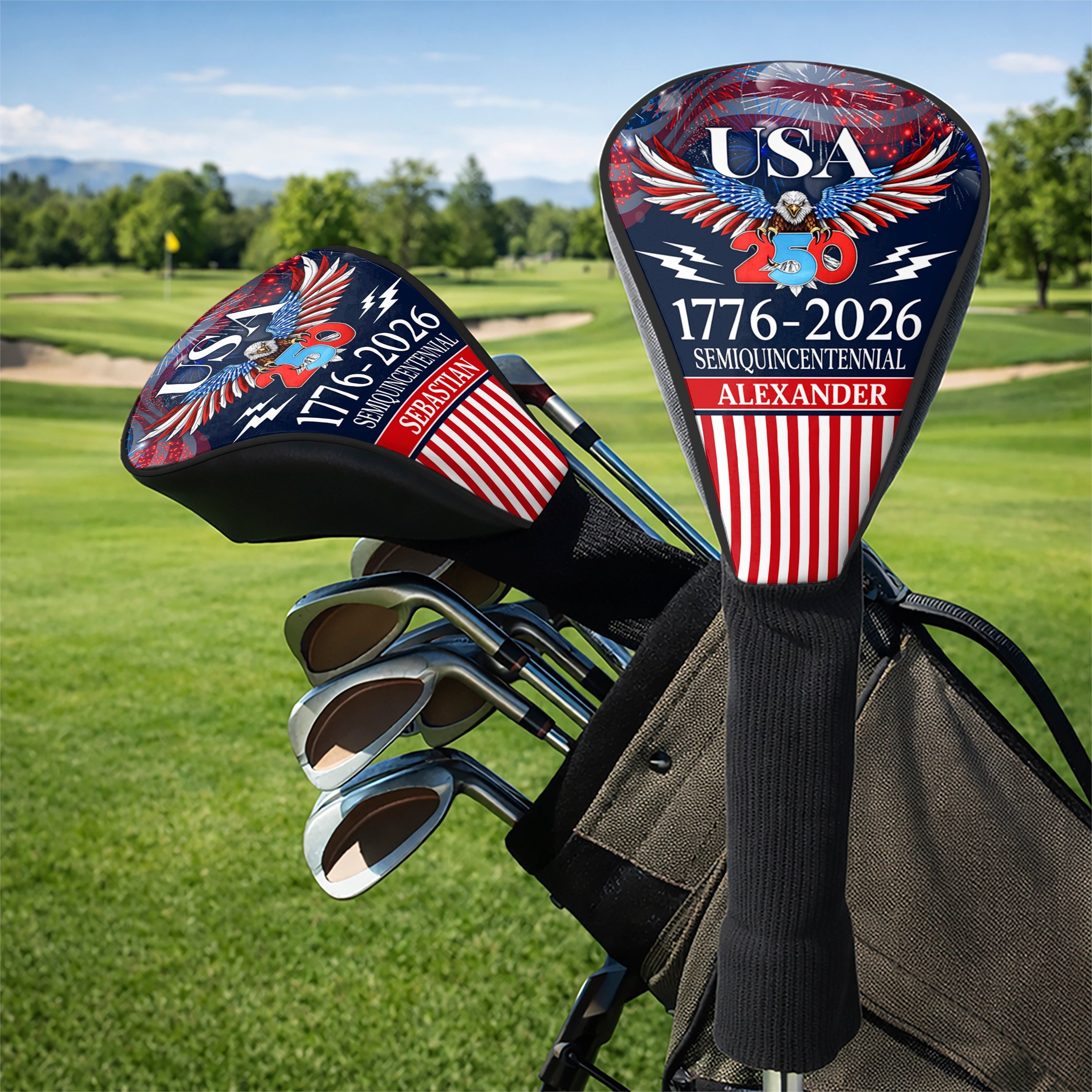 Personalized Golf Club Head Cover 250 Years America Gift for Dad