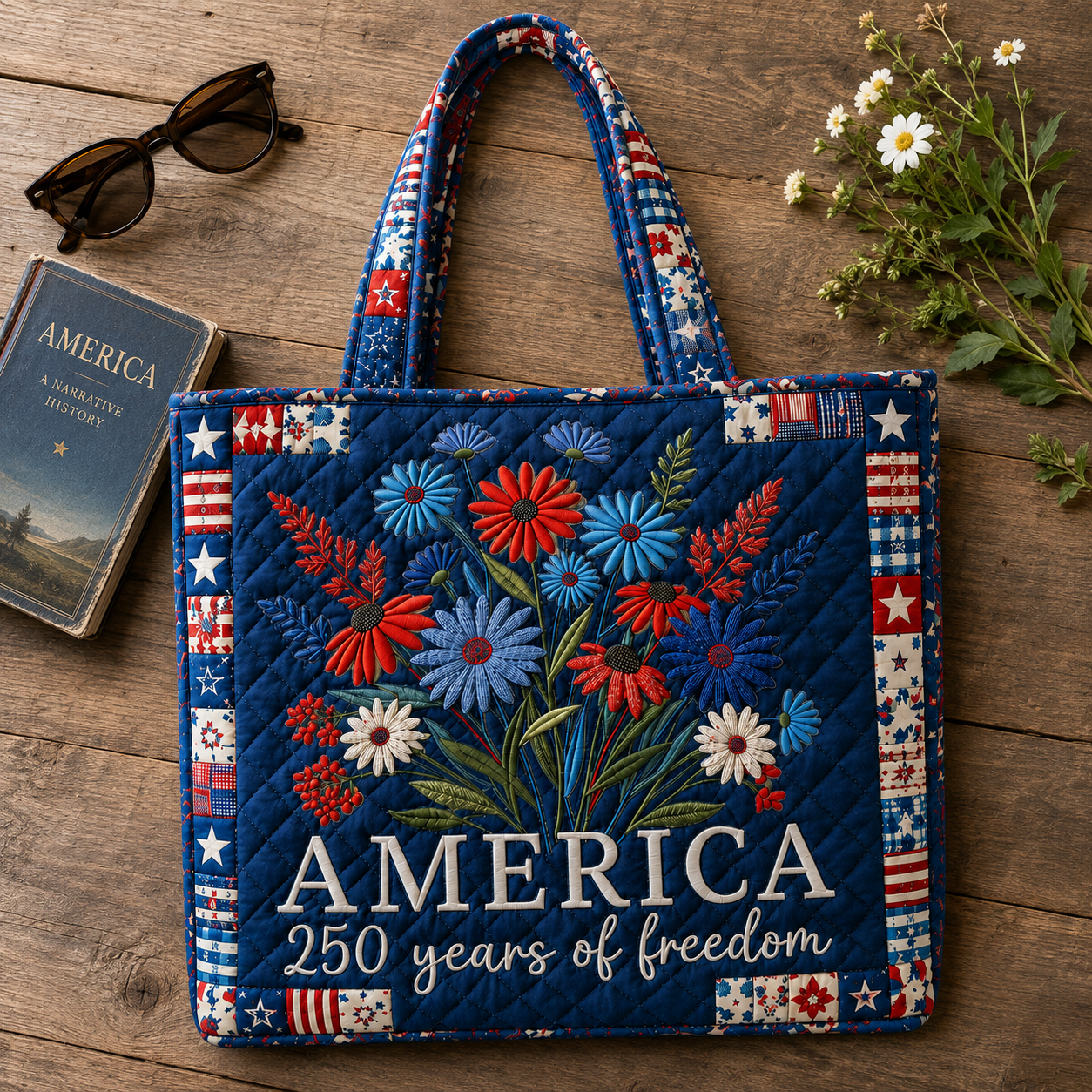 Personalized Patriotic Quilted Tote Bag 250 Years Freedom Gift for Her
