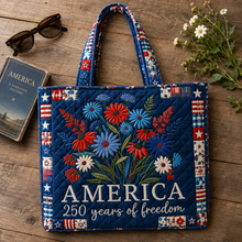 Load image into Gallery viewer, Personalized Patriotic Quilted Tote Bag 250 Years Freedom Gift for Her
