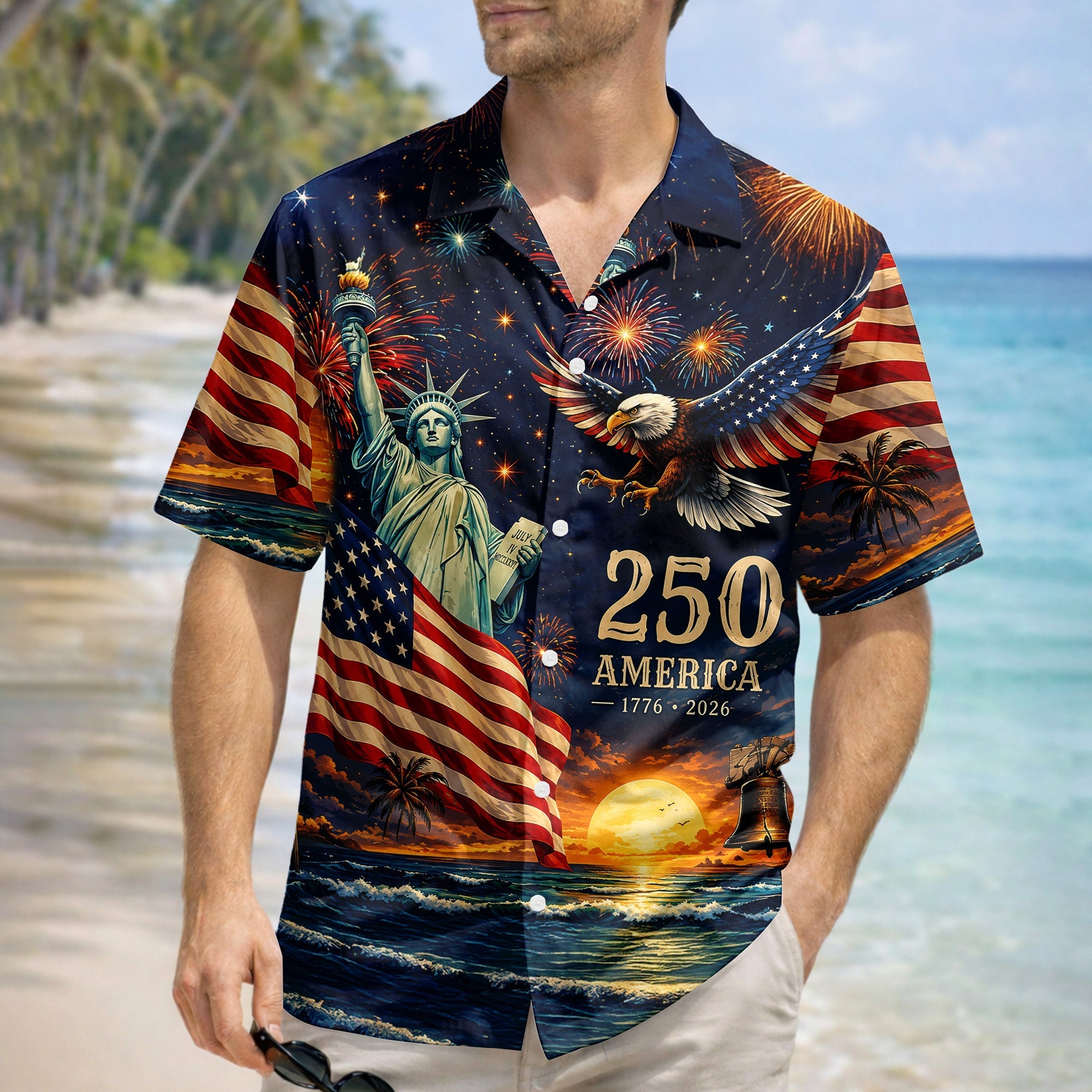 Personalized Patriotic Hawaiian Shirt US Flag Bald Eagle Gift