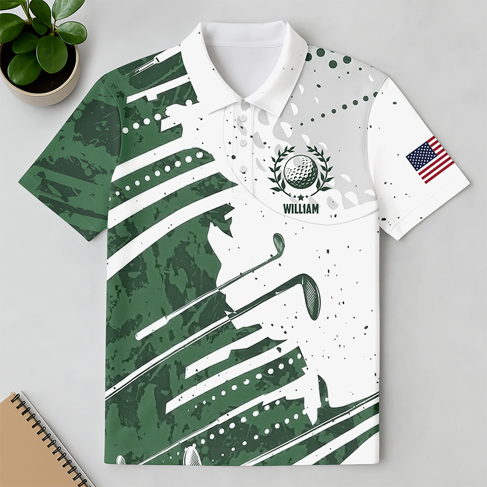 Personalized Golf Pattern Polo Shirt Custom Name Gift for Dad