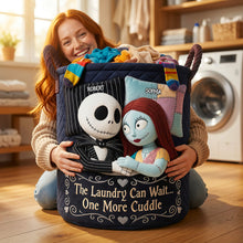Load image into Gallery viewer, Personalized Quilted Laundry Basket with Fun Cuddle Quote for Couples
