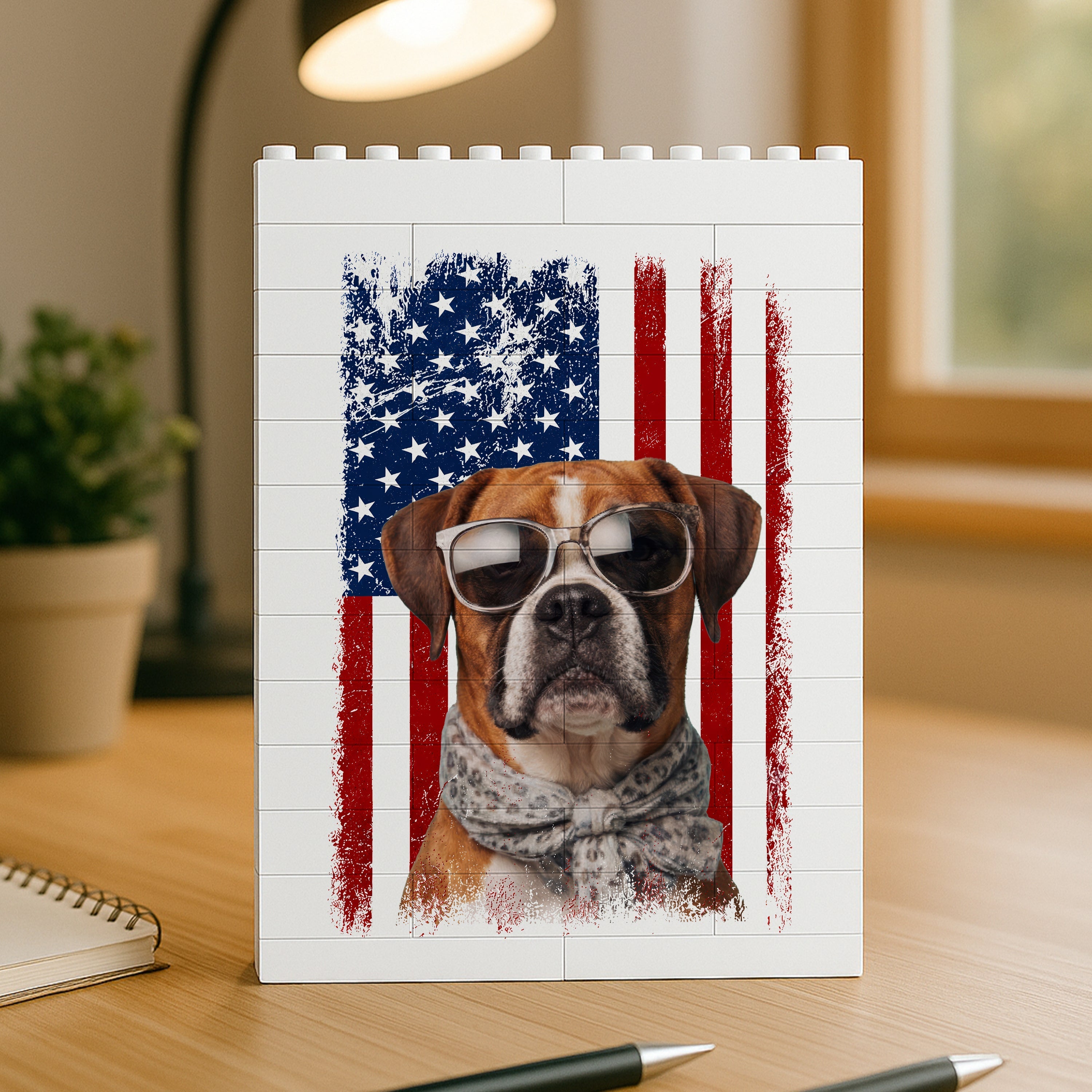 Custom Dog Photo Building Blocks USA Flag Gift for Dog Dad