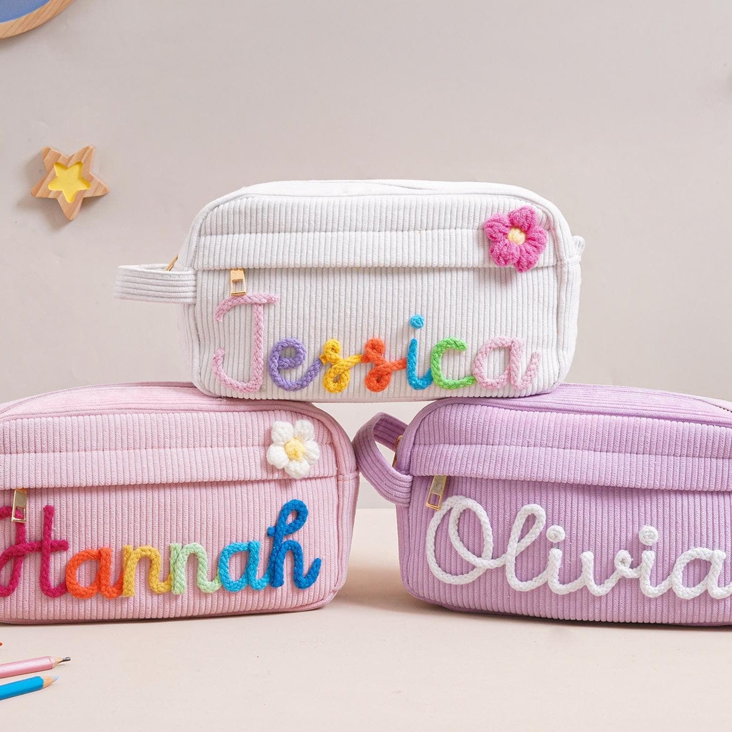 Personalized Corduroy Pencil Case Custom Name Gift for Kids