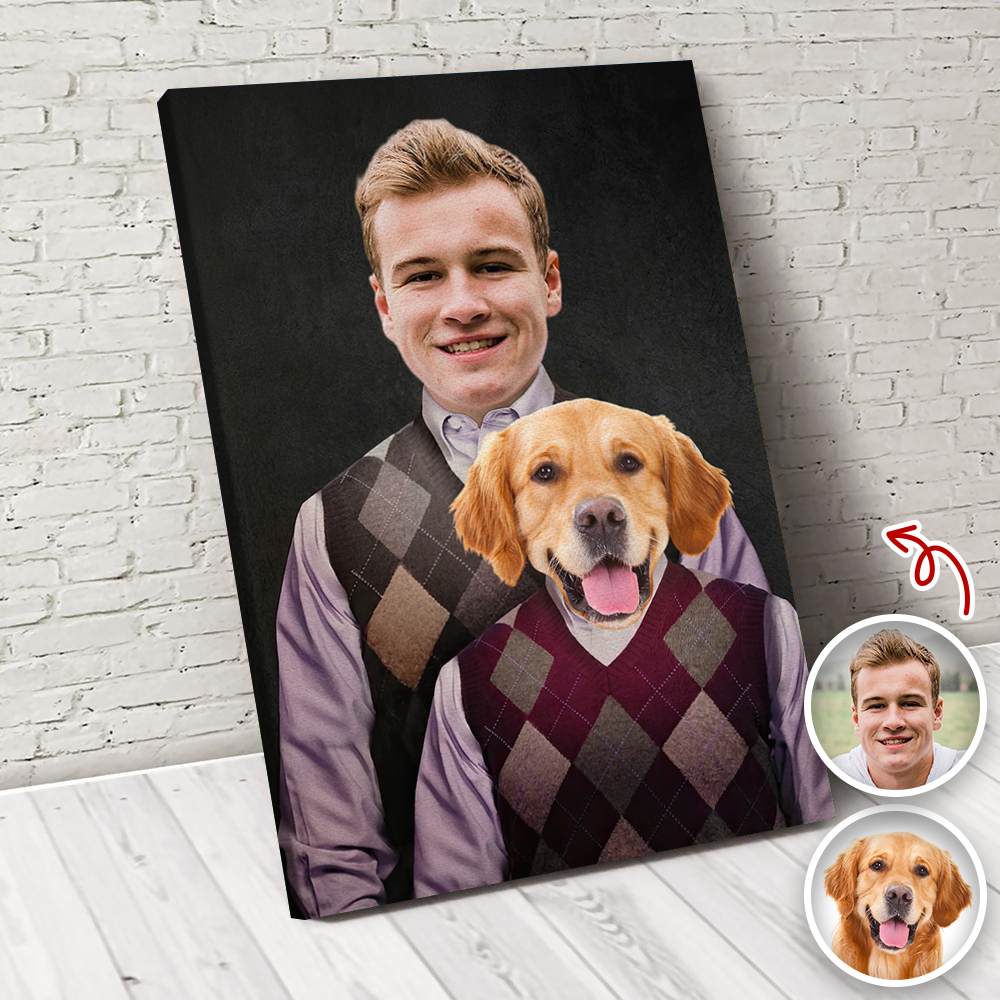 Personalized Dog and Owner Canvas Portrait Custom Photo Gift