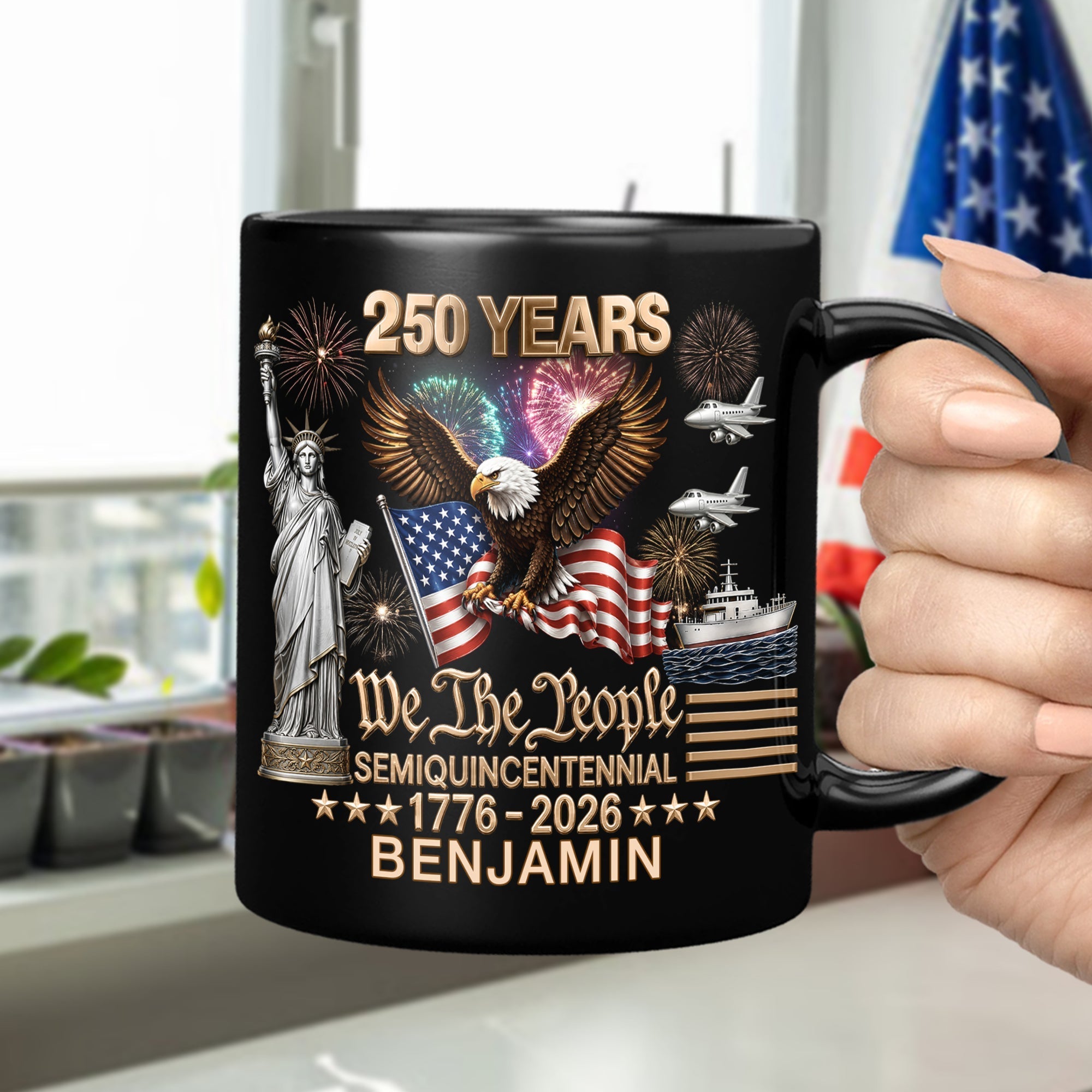Personalized Black Mug 250 Years America We The People Gift for Dad