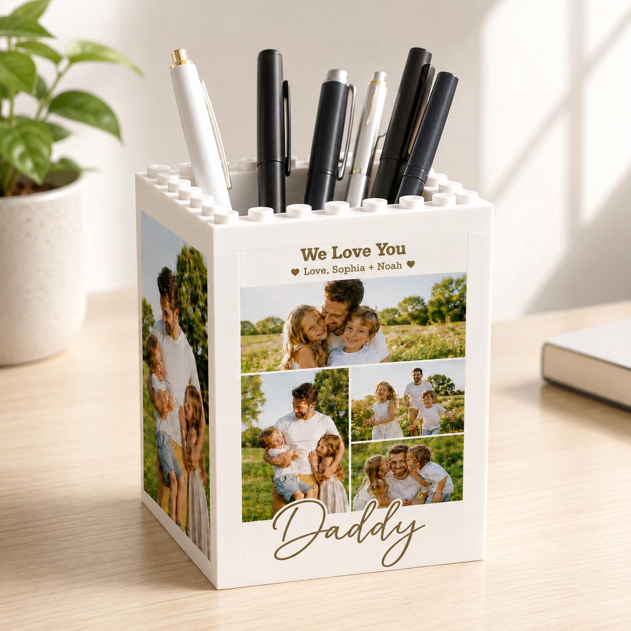 Custom Photo Collage Building Brick Pencil Holder Gift for Dad