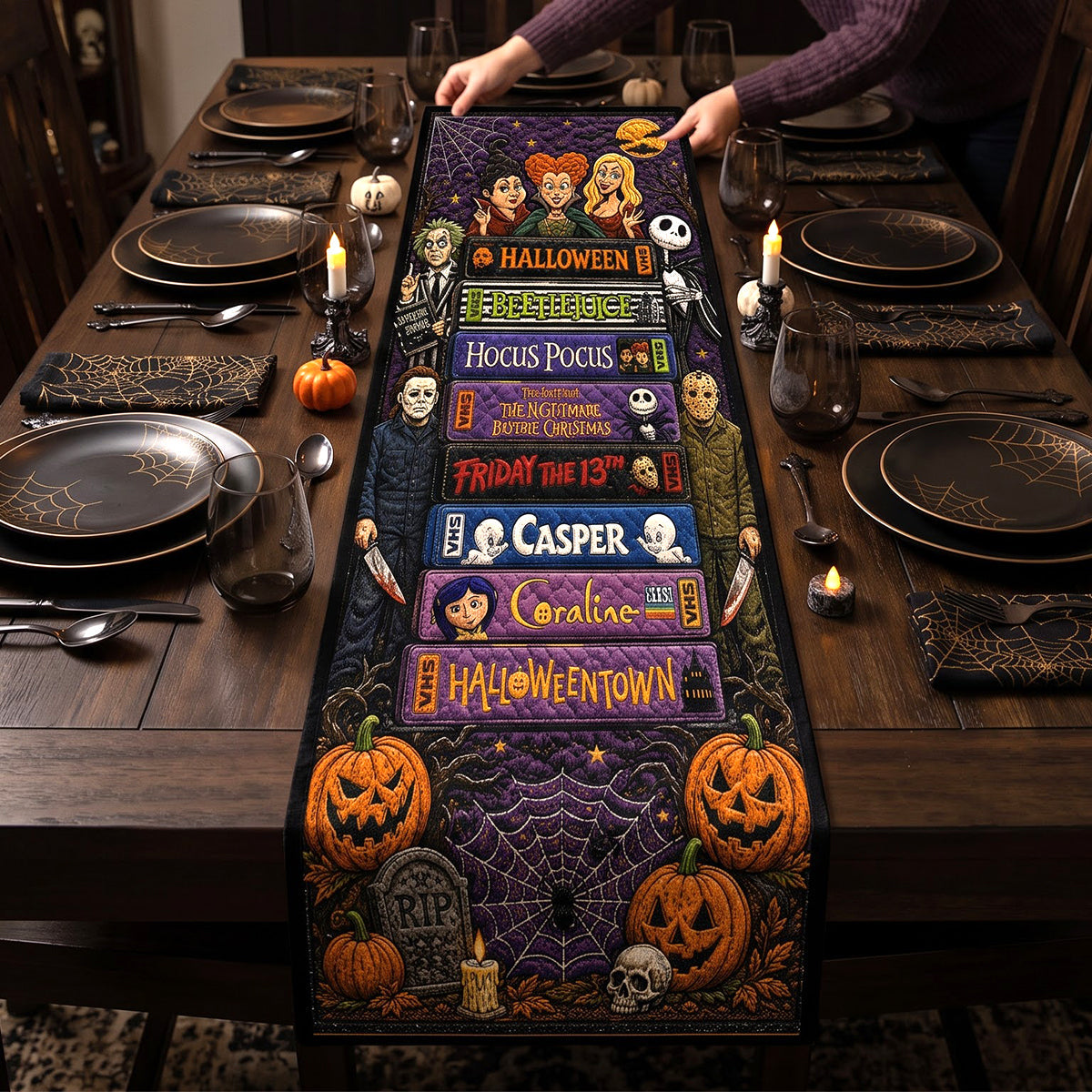 Personalized Halloween Quilt Table Runner Custom Name Family Gift