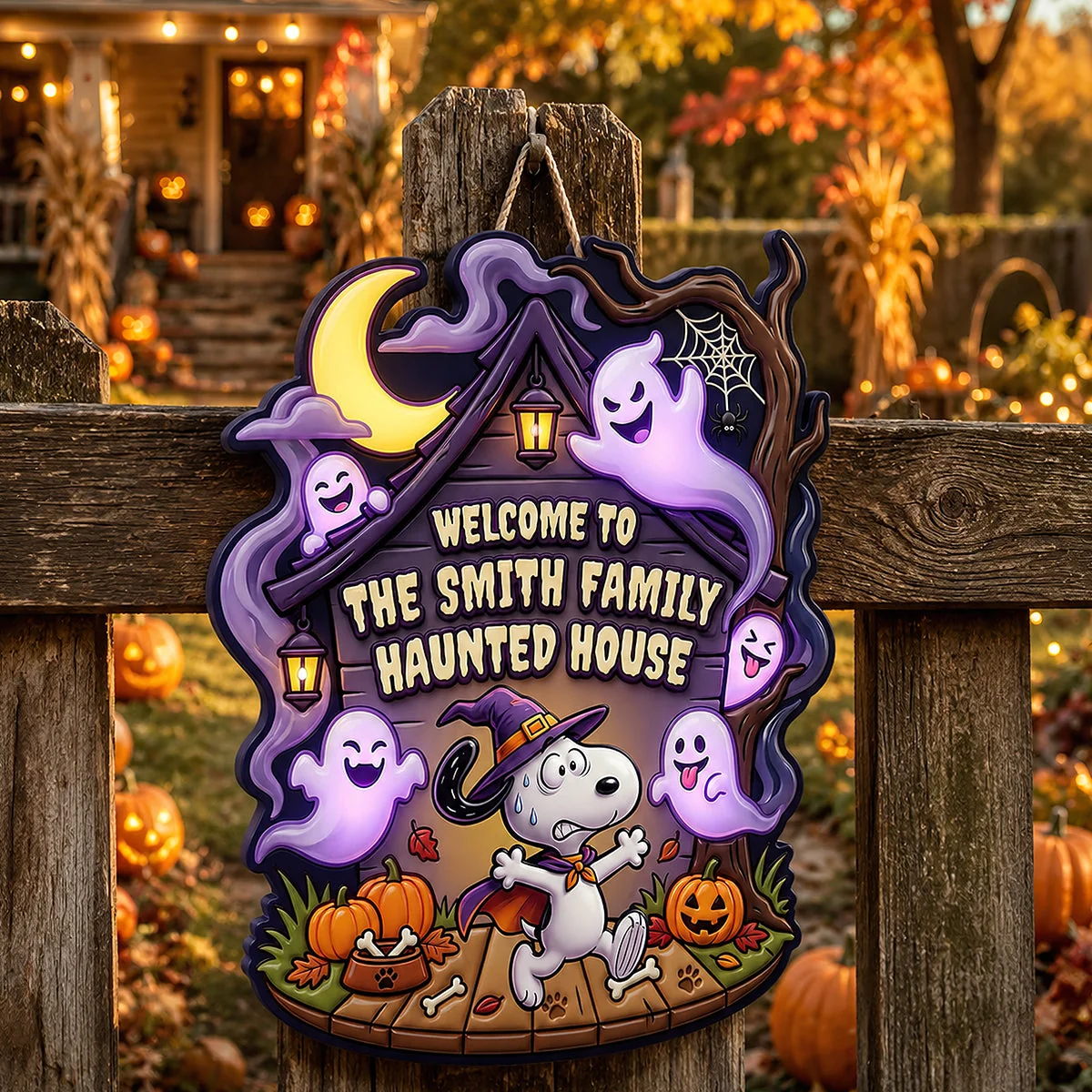 Personalized Cartoon Puppy Halloween Welcome Home Wood Sign Gift