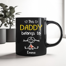 Load image into Gallery viewer, Personalized Black Mug This Papa Belongs To Us Gift for Dad
