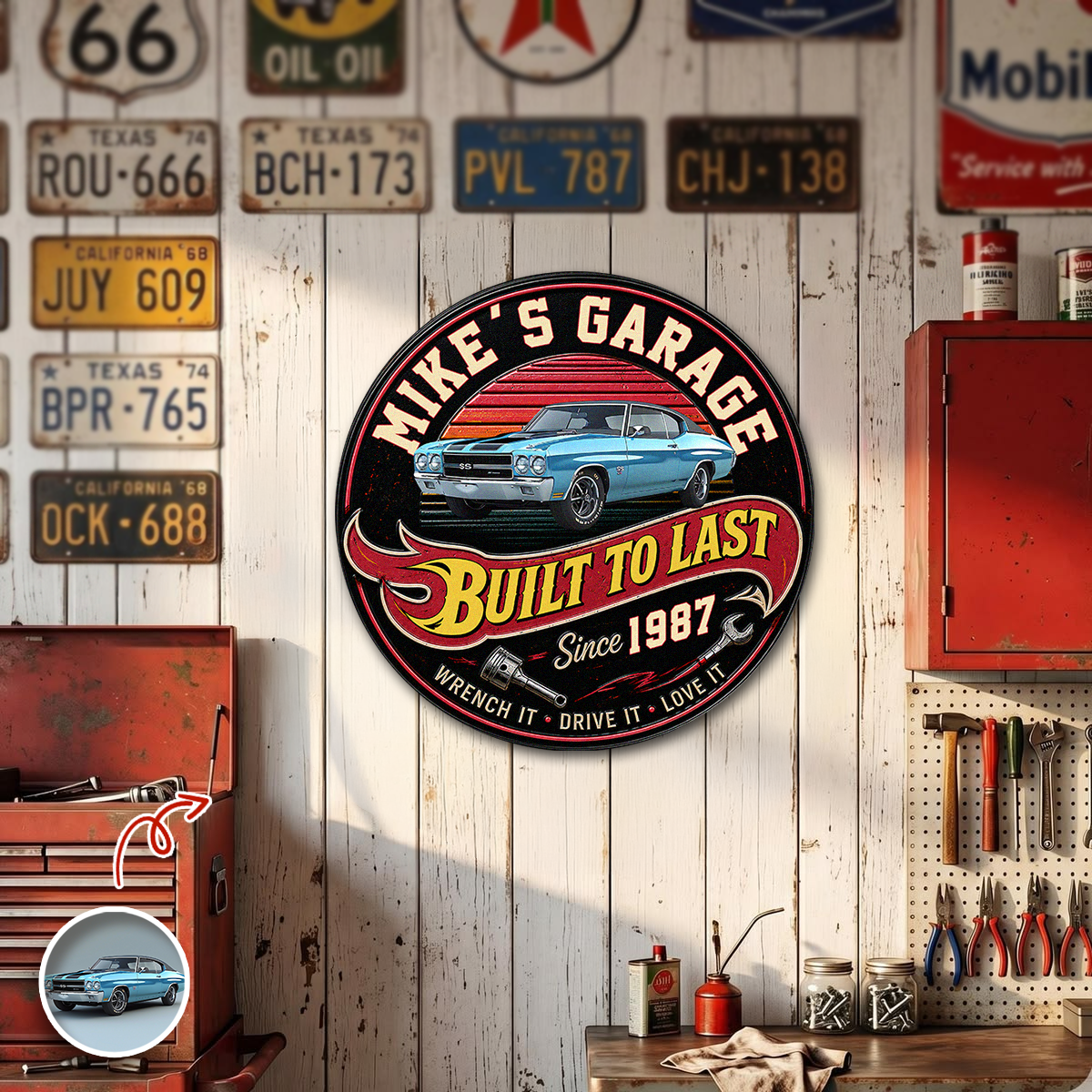 Personalized Car Garage Metal Sign Custom Year Gift for Dad